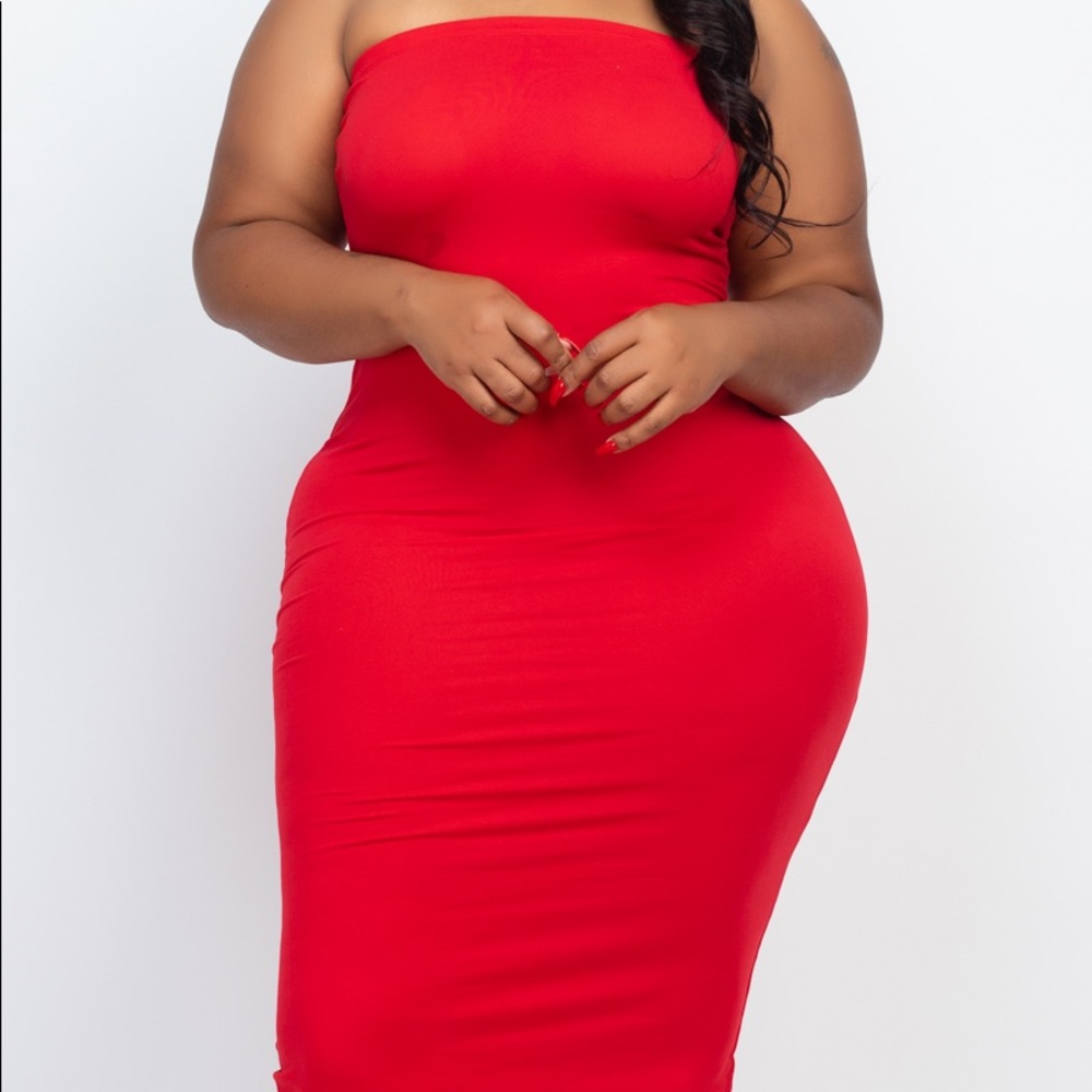Plus Size Red Bodycon Tube MIDI Dress